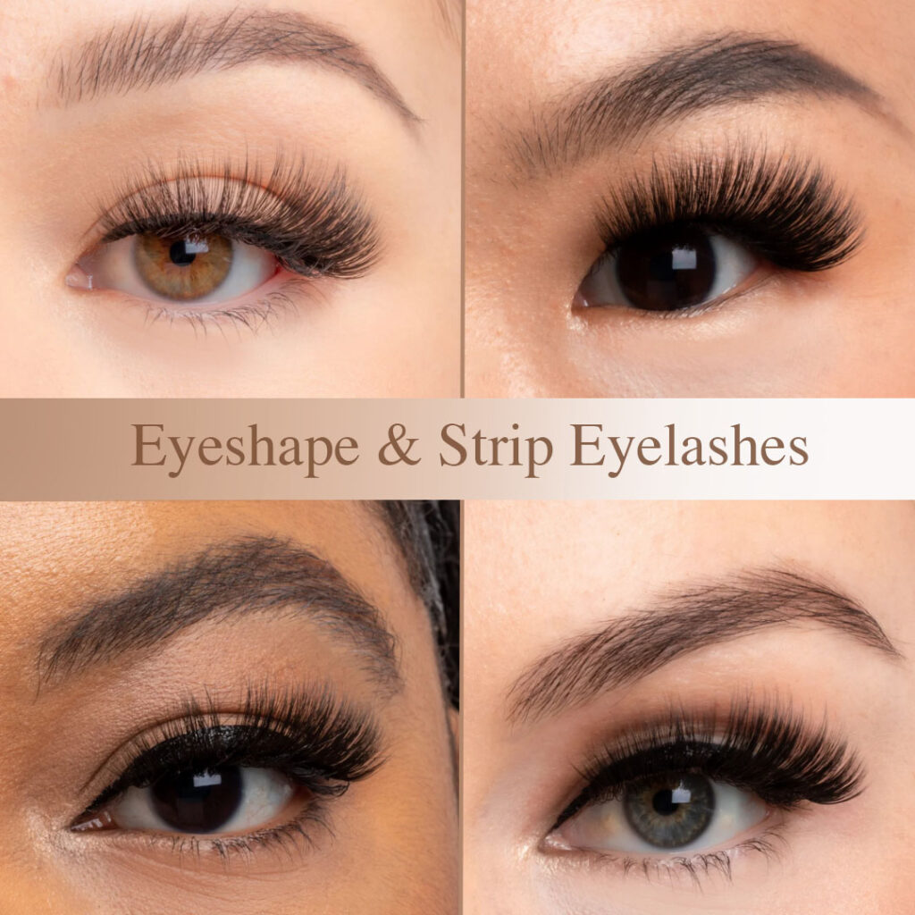 Crème de la Crème Strip Eyelashes Eye shape, close up photo of women with different eye shapes wearing strip eyelashes by cosmetic brand Creme de la Creme beauty