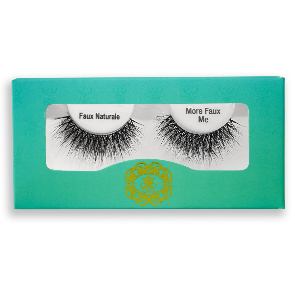 Faux Naturale strip eyelash box with a pair of false eyelashes on white isolated background